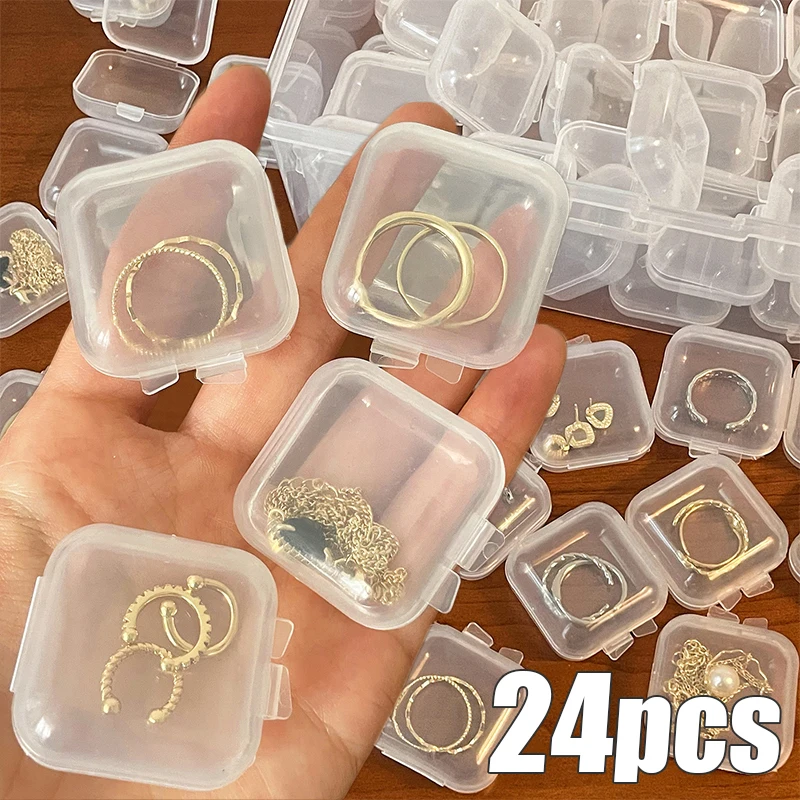 

24 шт., маленькие квадратные прозрачные пластиковые коробки для хранения сережек, колец, украшений