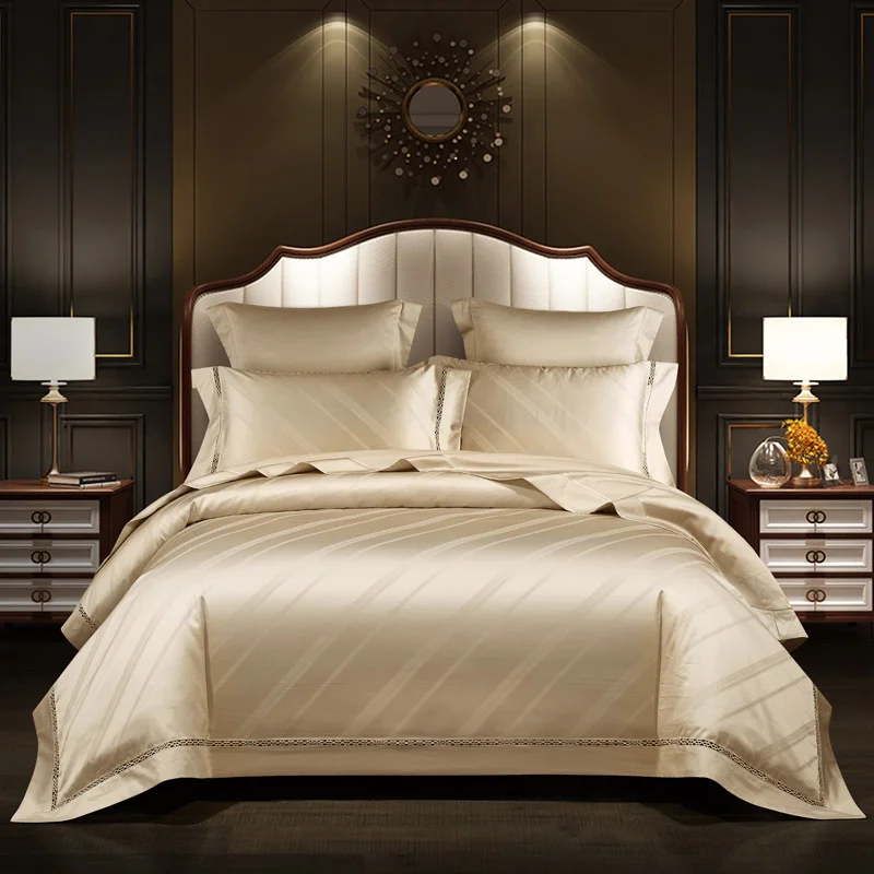 Luxury Champagne Satin Silk Jacquard And Egyptian Cotton Bedding Queen US King Quilt/Duvet Cover Set Bed Linen Pillowcases
Luxury Champagne Satin Silk Jacquard And Egyptian Cotton Bedding Queen US King Quilt/Duvet Cover Set Bed Linen Pillowcases