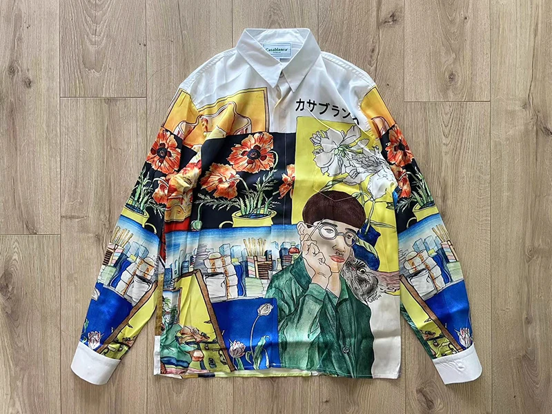 2023 hOT Long Sleeve Casablanca Shirt Men Women Hawaii Beach Hawaiian Cartoon Pattern Silk Shirts
2023 hOT Long Sleeve Casablanca Shirt Men Women Hawaii Beach Hawaiian Cartoon Pattern Silk Shirts