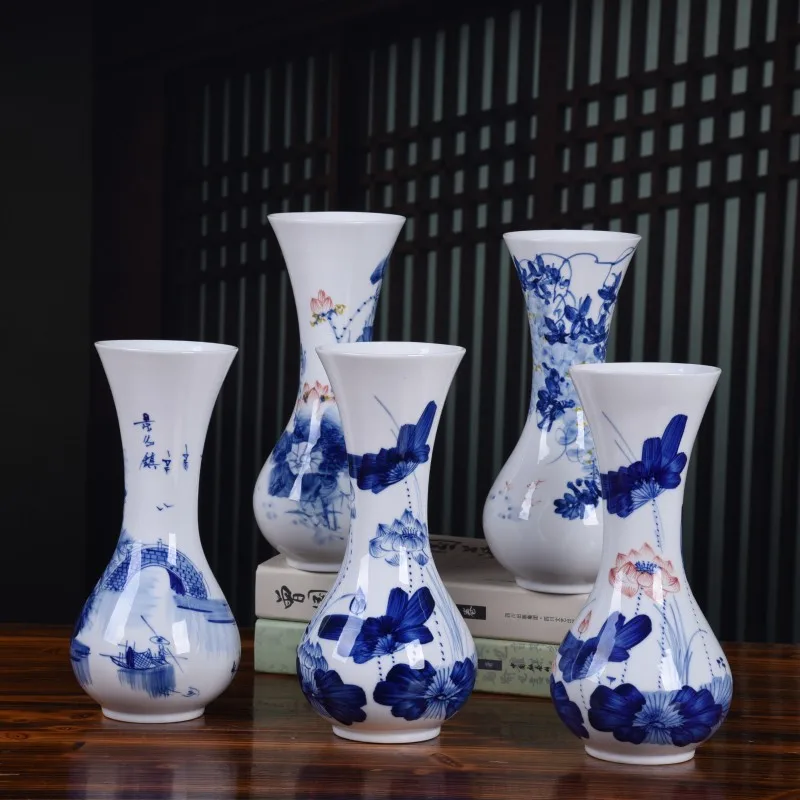 

Chinese Ceramics Blue and White Porcelain Ornaments Hand-painted Lotus Flowers Hydroponic Ceramic Vases Living Room Decorations