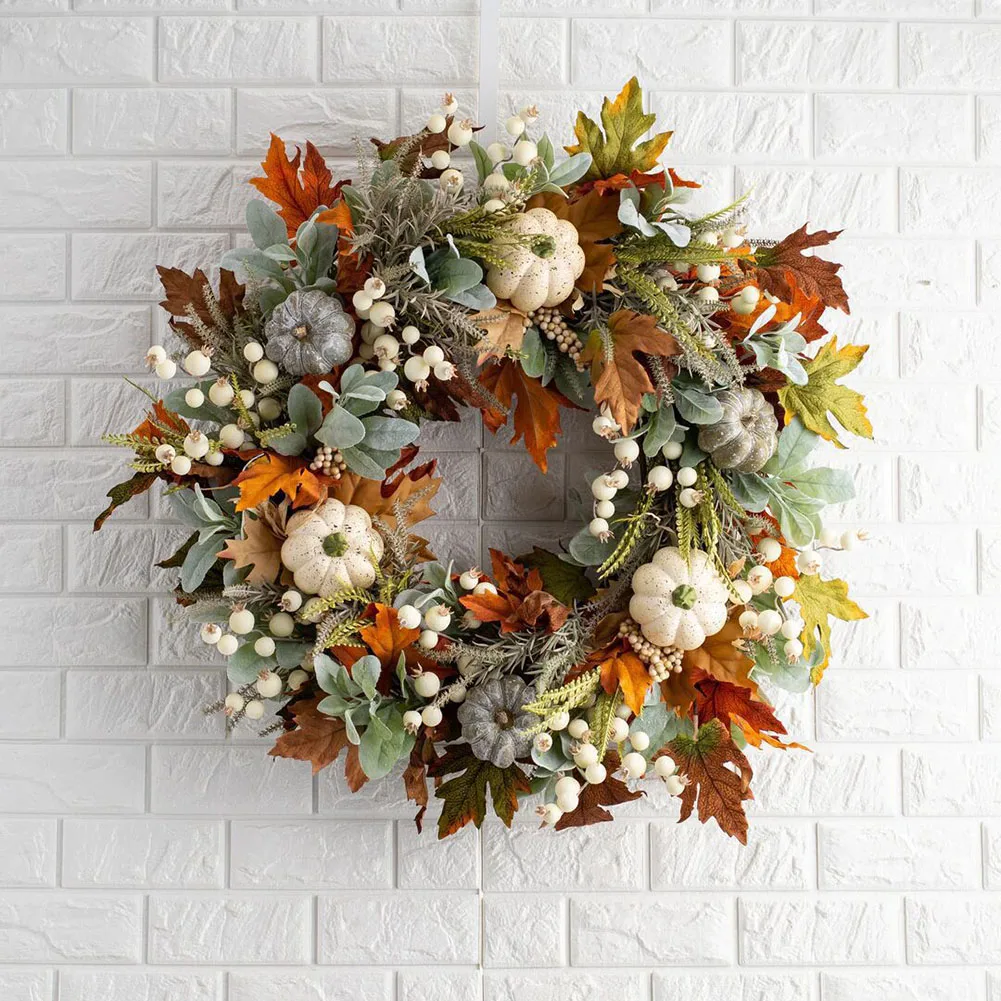 Fall Wreaths For Front Door 35cm Halloween Thanksgiving Simulation Wreath Frost Leaf Pumpkin Pendant Harvest Festival Decoration
Fall Wreaths For Front Door 35cm Halloween Thanksgiving Simulation Wreath Frost Leaf Pumpkin Pendant Harvest Festival Decoration
