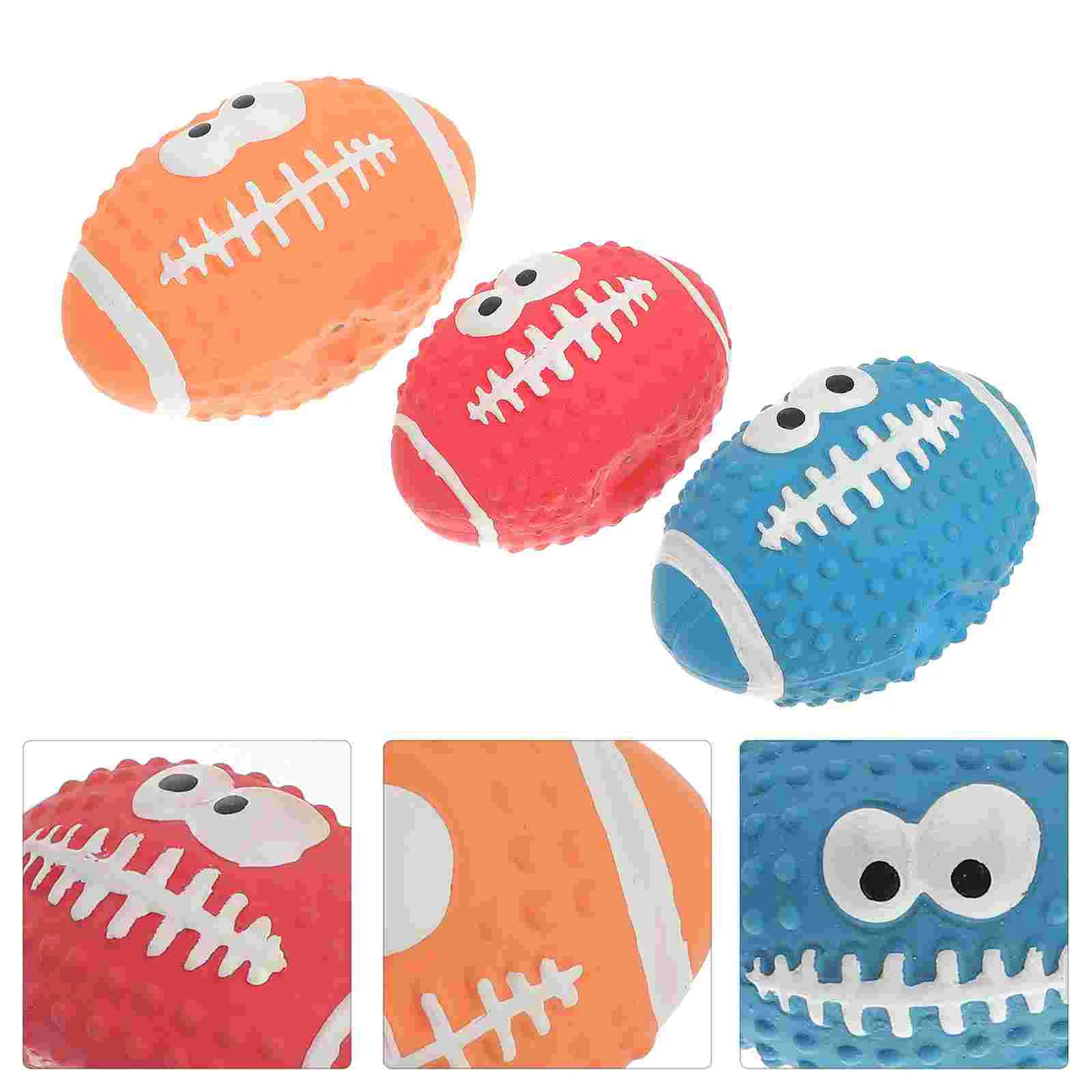 

3 Pcs Teething Ball Toys Dog Rugby Balls Squeaky Chew Vocalize Emulsion Latex Pet Pets Outdoor Playsets Indestructible