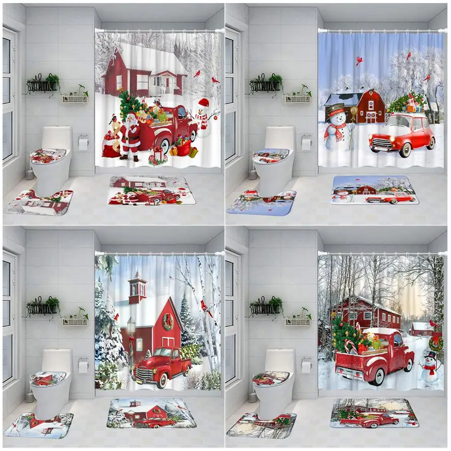 Christmas Bathroom Shower Curtains Set Farm Truck Xmas Tree Snowman Winter Forest Landscape Decor Rug Bath Mats Toilet Cover Mat
Christmas Bathroom Shower Curtains Set Farm Truck Xmas Tree Snowman Winter Forest Landscape Decor Rug Bath Mats Toilet Cover Mat