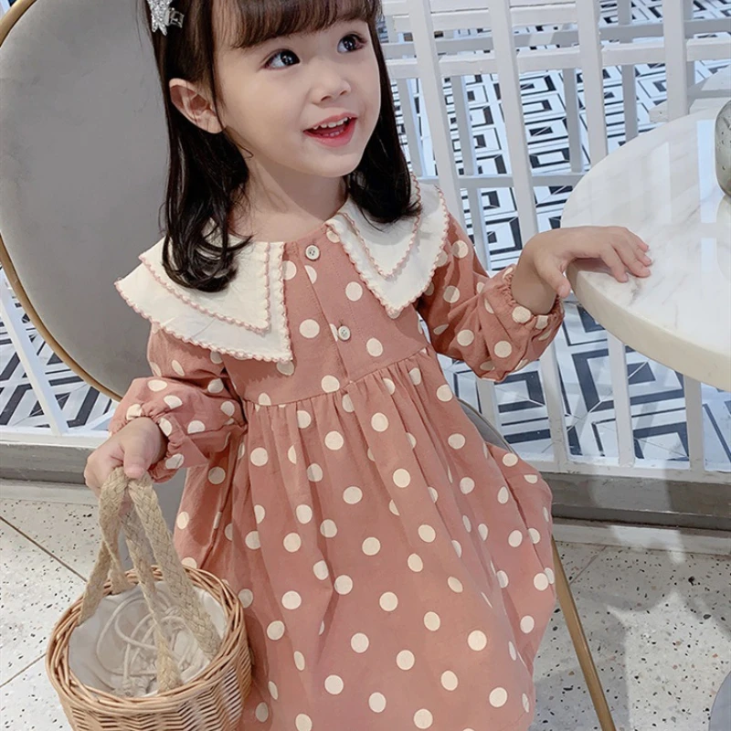 Girls' Dresses Korean Style Autumn Spring Baby Girls Clothing Loose Lace Lapel Girl Fashion Dress Long Sleeve Dot Princess Dress
Girls' Dresses Korean Style Autumn Spring Baby Girls Clothing Loose Lace Lapel Girl Fashion Dress Long Sleeve Dot Princess Dress