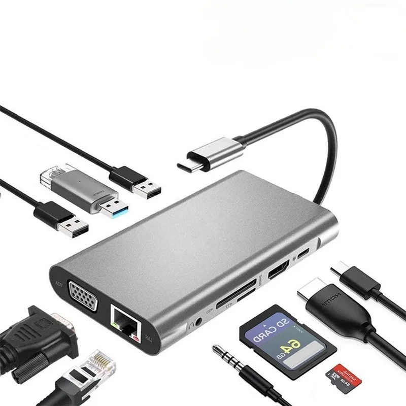 Multifunction Usb Hub Docking Station Type C Adapter Usb 3.0 4K HDMI-compatible Vga RJ45 10 In 1 Converter for Laptops PC
Multifunction Usb Hub Docking Station Type C Adapter Usb 3.0 4K HDMI-compatible Vga RJ45 10 In 1 Converter for Laptops PC
