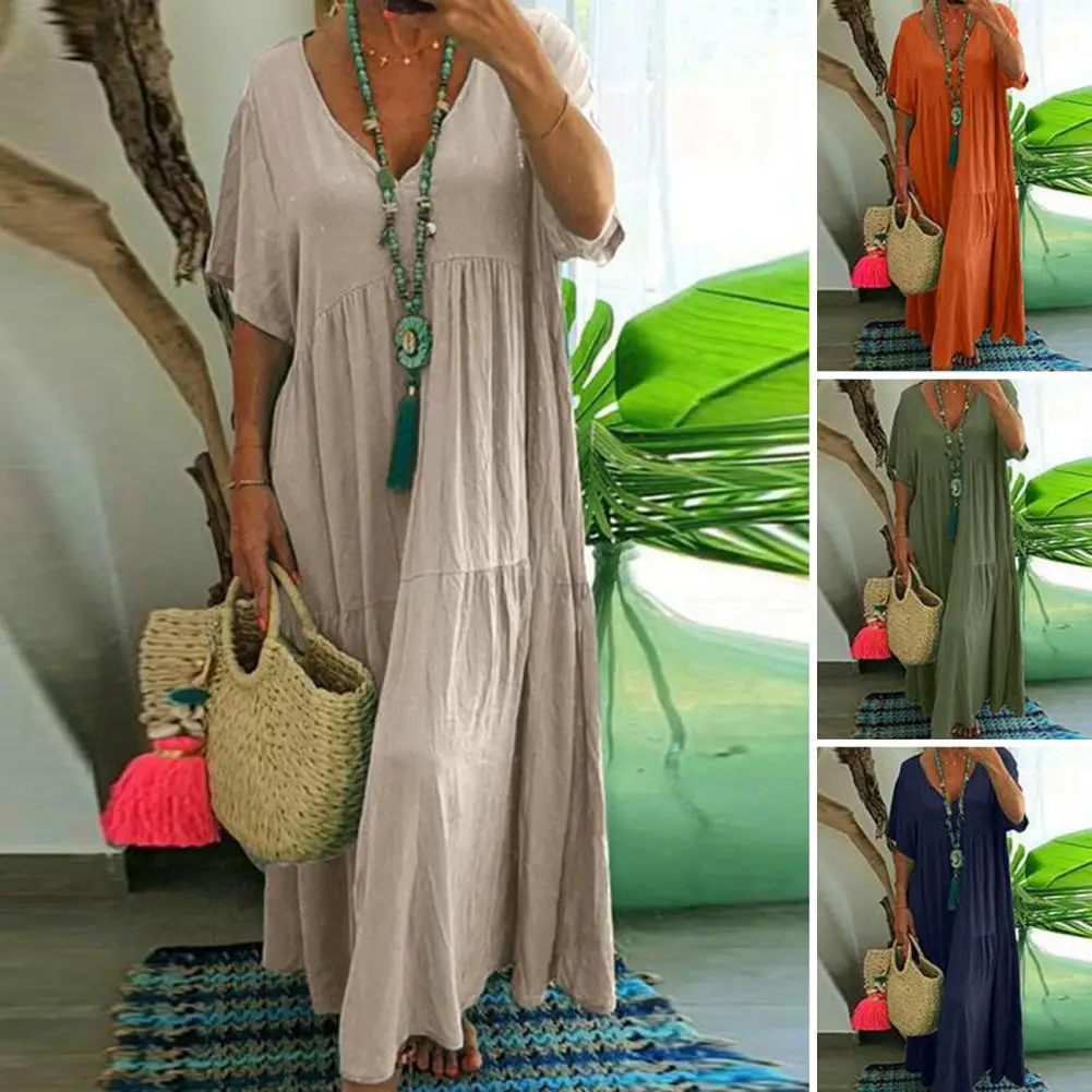 Summer Vintage Cotton Dress Women Short Sleeve Solid Drawstring Waist Sundress Fashion Casual Knee-length Vestidos Kaftan
Summer Vintage Cotton Dress Women Short Sleeve Solid Drawstring Waist Sundress Fashion Casual Knee-length Vestidos Kaftan