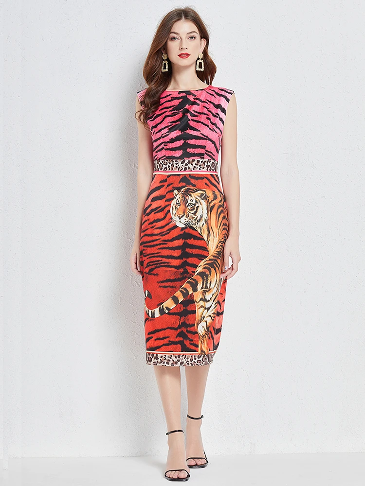 Banulin Fashion Runway Summer Midi Dress Women Sleeveless Vintage Tiger leopard print Slim Party Bodycon Dress Vestidos N452
Banulin Fashion Runway Summer Midi Dress Women Sleeveless Vintage Tiger leopard print Slim Party Bodycon Dress Vestidos N452