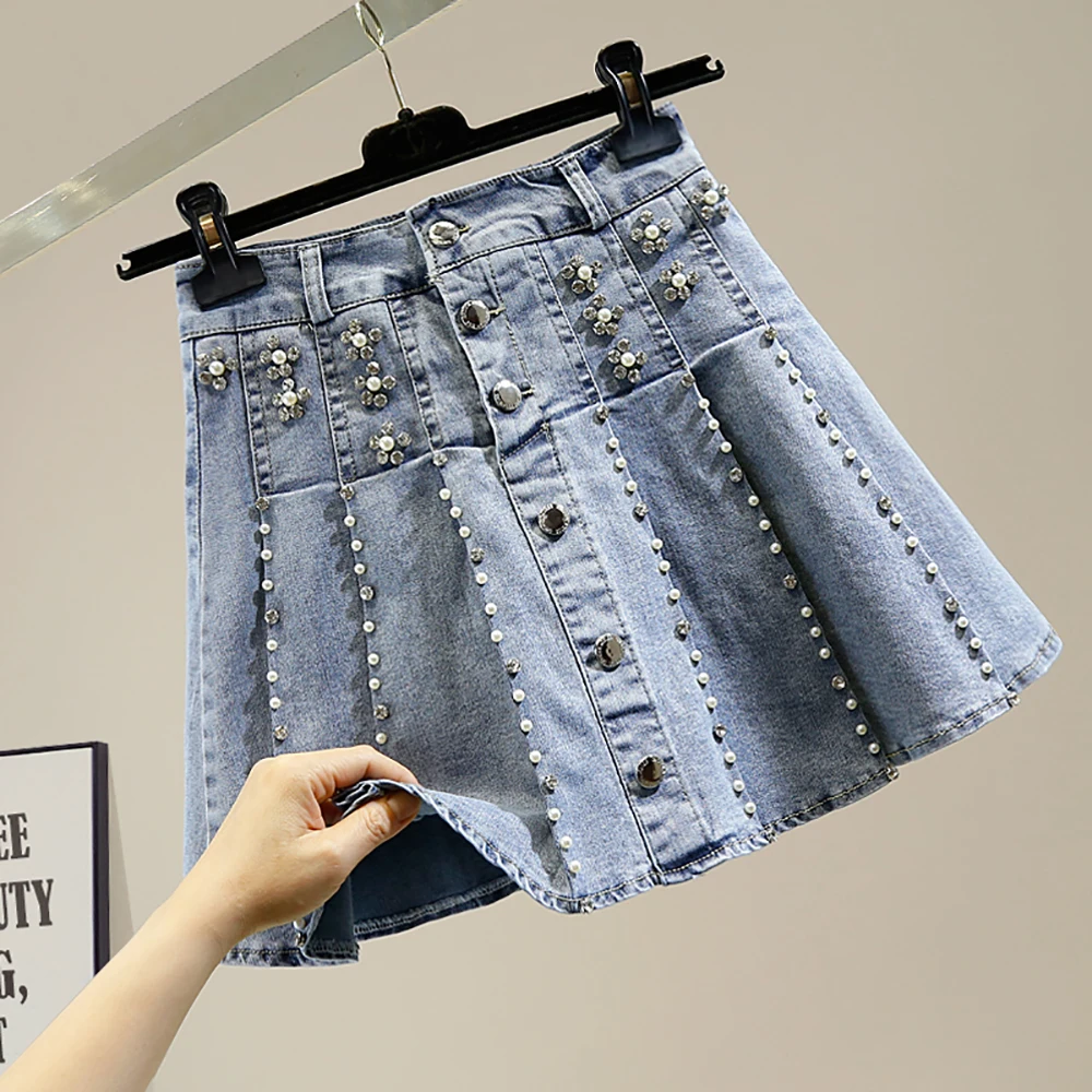 Summer Elegant Beading Diamond High Waist Mini Pleated Skirt Fashion Casual A-Line With Lining Short Denim Skirts For Women
Summer Elegant Beading Diamond High Waist Mini Pleated Skirt Fashion Casual A-Line With Lining Short Denim Skirts For Women
