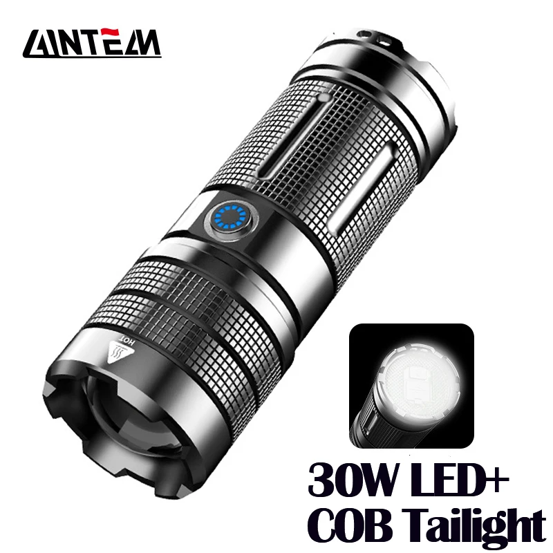 High 30W Spotlight Long Range LED Flashlight With COB Tail Light Lantern Built-in Battery Type-C Rechargeable Torch for Fishing
High 30W Spotlight Long Range LED Flashlight With COB Tail Light Lantern Built-in Battery Type-C Rechargeable Torch for Fishing