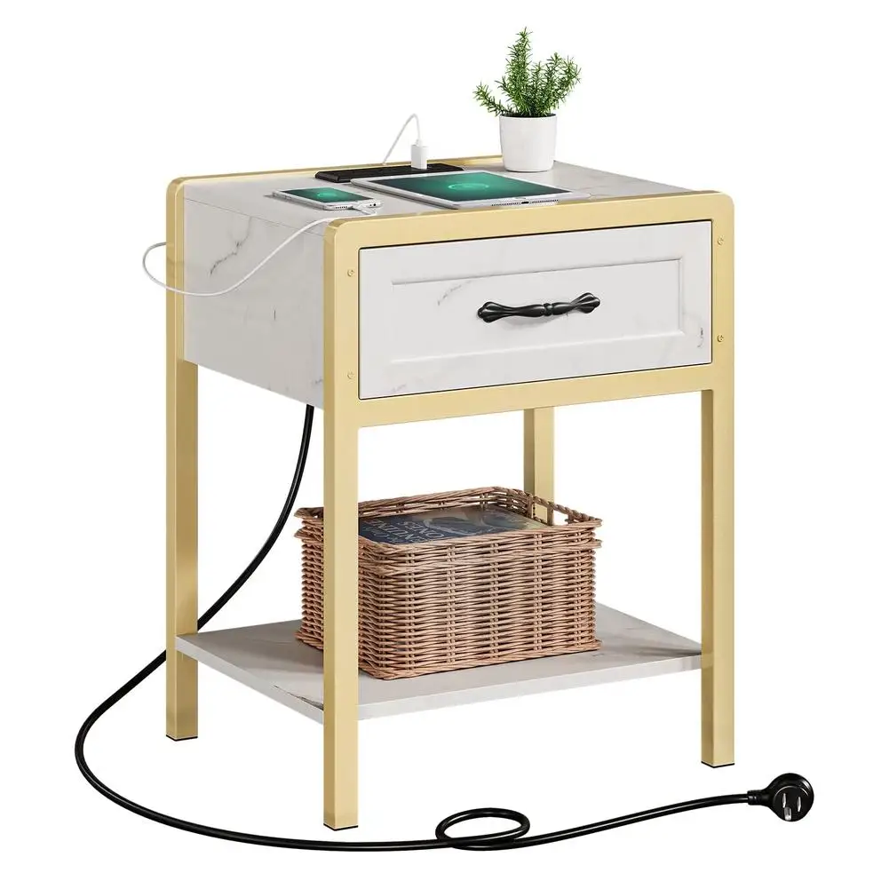 Nightstand with Charging Station End Table Wooden Marble Grain Drawer Open Storage Shelf Bed Side Table for Bedroom Living Room
Nightstand with Charging Station End Table Wooden Marble Grain Drawer Open Storage Shelf Bed Side Table for Bedroom Living Room