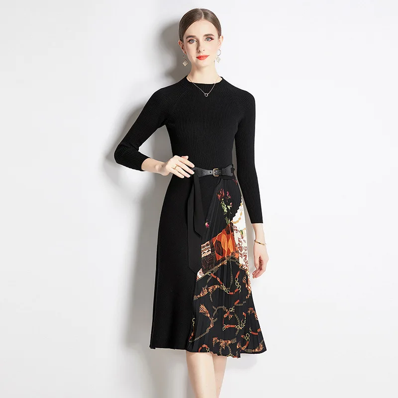 Autumn Winter Runway Party Dresses for Women New Long Sleeve Knitted Patchwork Print Slim Casual Elegant Fashion Bottoming Dress
Autumn Winter Runway Party Dresses for Women New Long Sleeve Knitted Patchwork Print Slim Casual Elegant Fashion Bottoming Dress