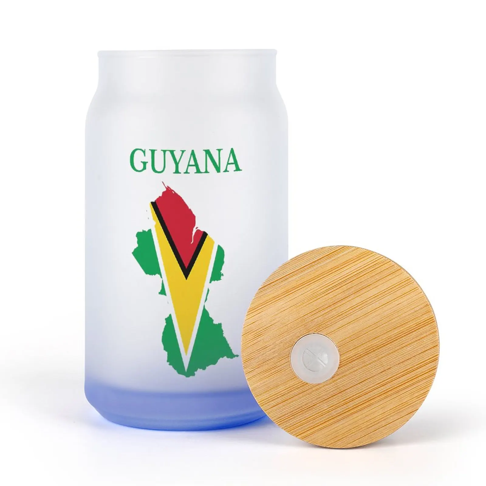 

Guyana Map Flag DIY Frosted Glass Pipette Cup Classic Kettle Beer Mugs Vacuum Bottle Graphic Wooden Lid Gradient Effect Trophy