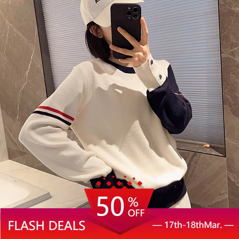 High Quality Korean Style TB Wool Knitted Pullover for Women In Autumn and Winter V-neck Color Matching Sweater Top for Women
High Quality Korean Style TB Wool Knitted Pullover for Women In Autumn and Winter V-neck Color Matching Sweater Top for Women