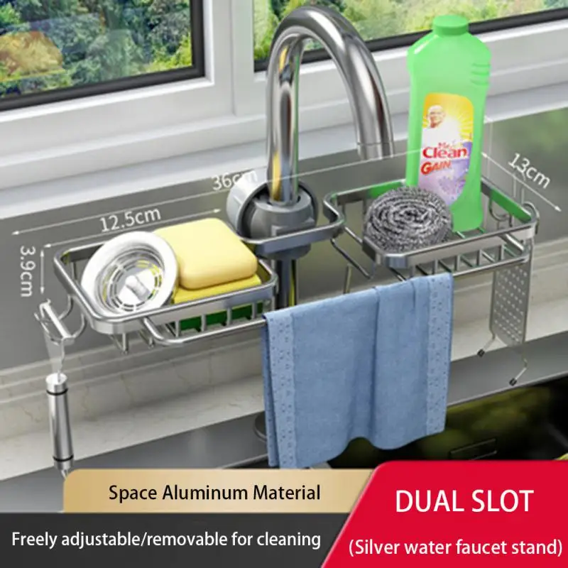 Kitchen Space Aluminum Sink Drain Rack Sponge Storage Faucet Holder Soap Drainer Shelf Basket Organizer Bathroom Accessories
Kitchen Space Aluminum Sink Drain Rack Sponge Storage Faucet Holder Soap Drainer Shelf Basket Organizer Bathroom Accessories