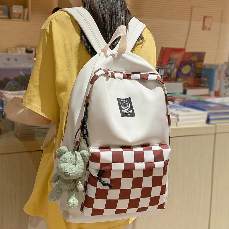 

Fashion Female Leisure Lattice Laptop College Backpack Women School Bag Girl Kawaii Travel Book Packet Ladies Plaid Student Bags