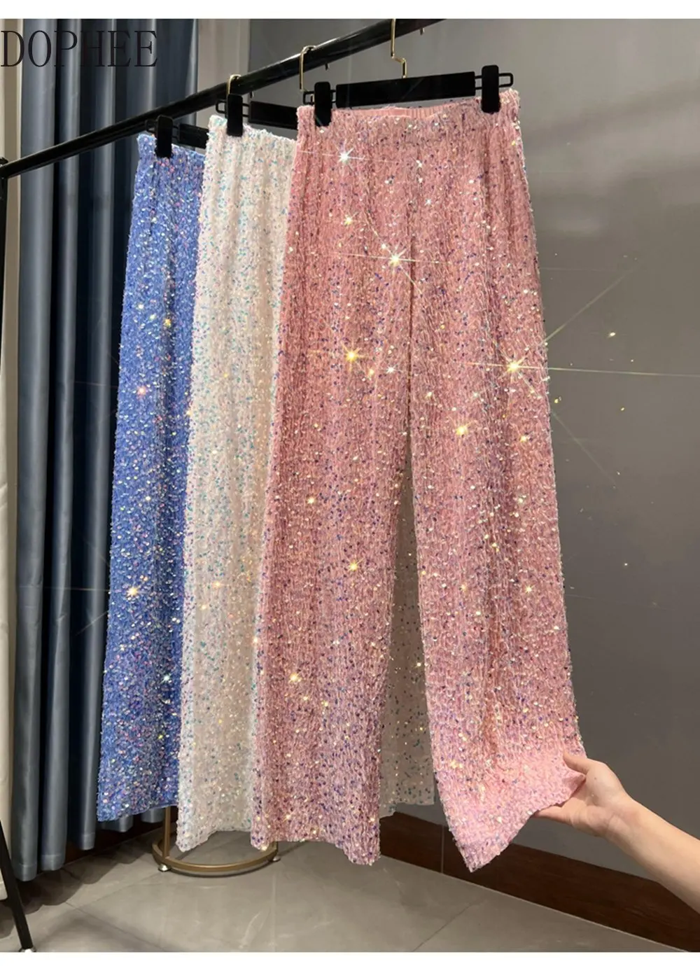 New Autumn Winter Thicken Velour Sequins Wide Leg Long Trousers Blingbling Mopping Floor Elastic Waist Casual Straight Pants
New Autumn Winter Thicken Velour Sequins Wide Leg Long Trousers Blingbling Mopping Floor Elastic Waist Casual Straight Pants