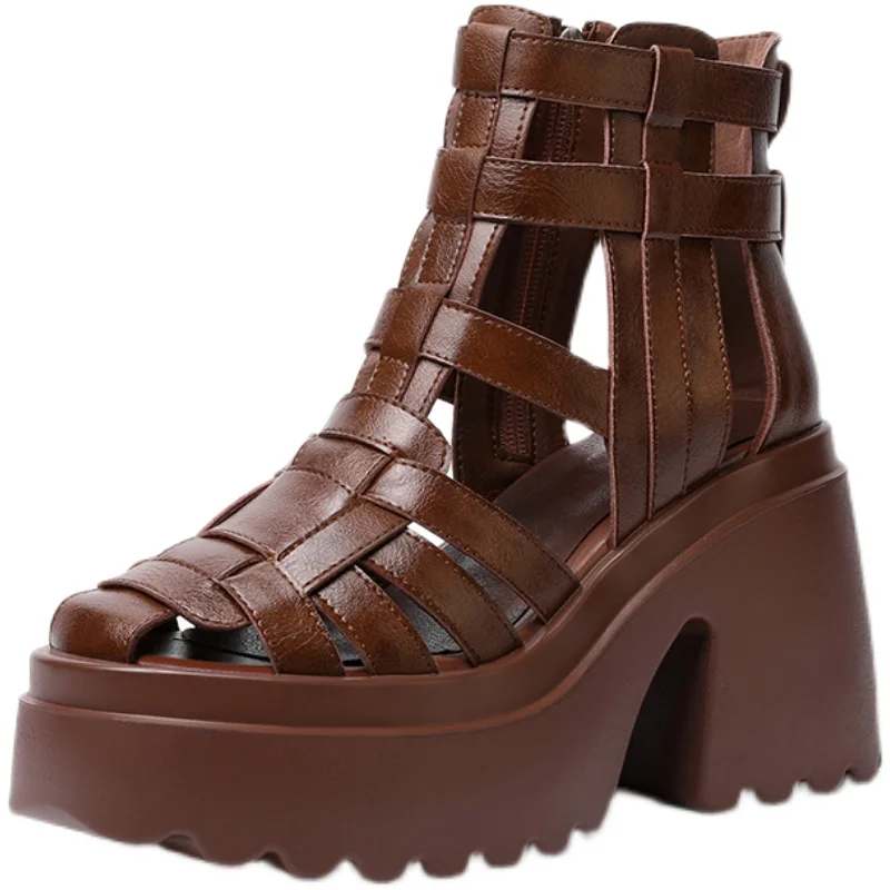 Women's Chunky Heel Summer Authentic Leather Toe Box Platform Super High Heel Roman Shoes Brown Retro Sandal Boots
Women's Chunky Heel Summer Authentic Leather Toe Box Platform Super High Heel Roman Shoes Brown Retro Sandal Boots