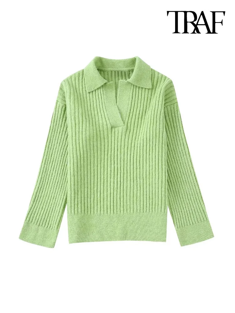 TRAF Women Fashion Loose Ribbed Knit Sweater Vintage Lapel Collar Long Sleeve Female Pullovers Chic Tops
TRAF Women Fashion Loose Ribbed Knit Sweater Vintage Lapel Collar Long Sleeve Female Pullovers Chic Tops