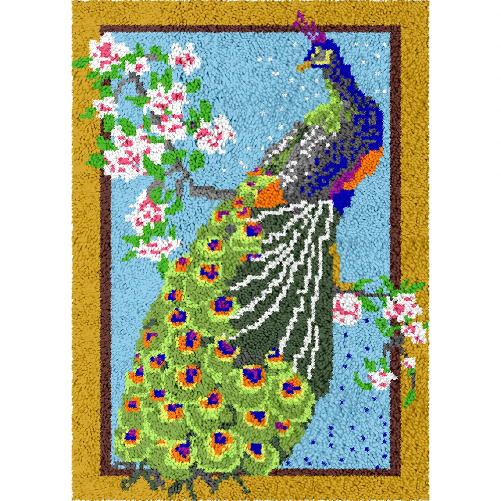 

Rug making kits Smyrna latch hook kit with printed pattern Peacock Carpet embroidery Tapestry Crafts for adults