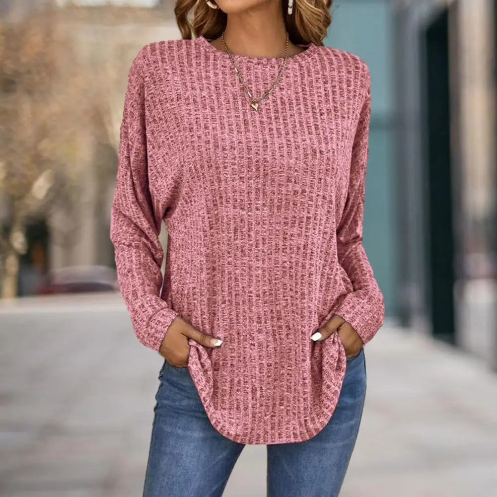 Women Top Solid Color Crew Neck Long Sleeves Fall T-shirt Loose Elastic Mid Length Knitted Lady T-shirt Women's Clothing
Women Top Solid Color Crew Neck Long Sleeves Fall T-shirt Loose Elastic Mid Length Knitted Lady T-shirt Women's Clothing
