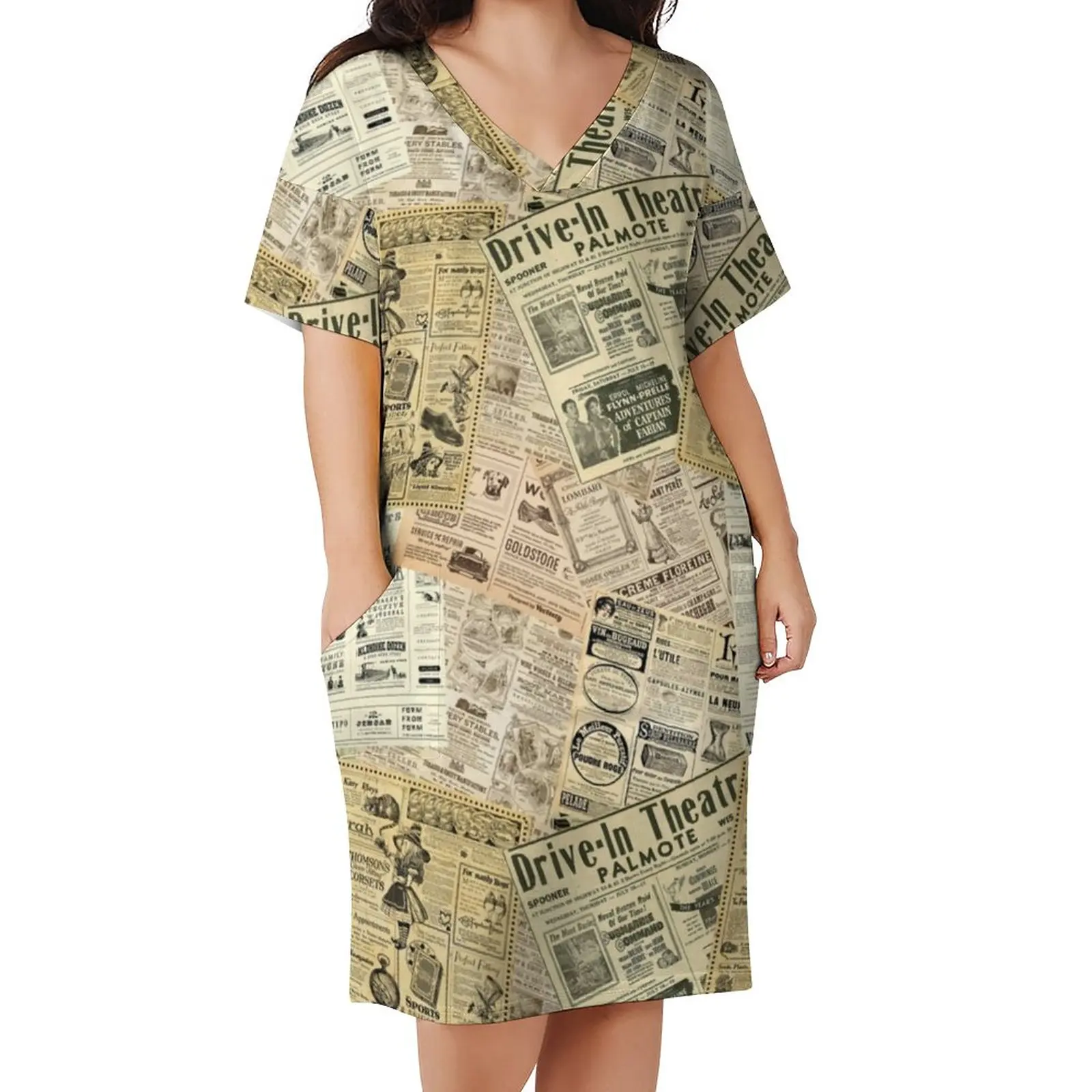 Old Newspaper Dress Short Sleeve Vintage Print Cute Dresses Womens Street Wear Custom Casual Dress With Pockets Big Size
Old Newspaper Dress Short Sleeve Vintage Print Cute Dresses Womens Street Wear Custom Casual Dress With Pockets Big Size