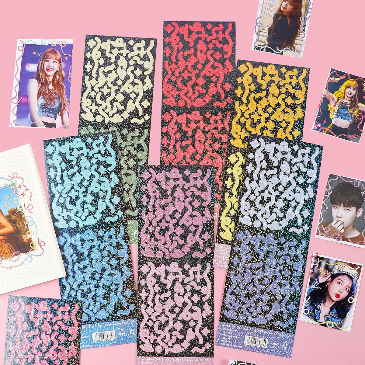 1Pcs Ins Fine FLash Colorful Ribbon Decorative Stickers Korean Kpop Fans Card Postcard Photo Self-Adhesive Waterproof Scrapbook
1Pcs Ins Fine FLash Colorful Ribbon Decorative Stickers Korean Kpop Fans Card Postcard Photo Self-Adhesive Waterproof Scrapbook