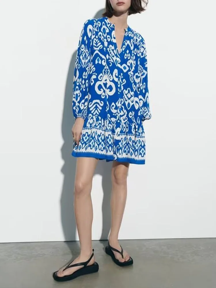 Spring Summer New Women's Round Neck V Neck Long Sleeve Front Frill Hem Layered Front Button Printed Mini Dress
Spring Summer New Women's Round Neck V Neck Long Sleeve Front Frill Hem Layered Front Button Printed Mini Dress