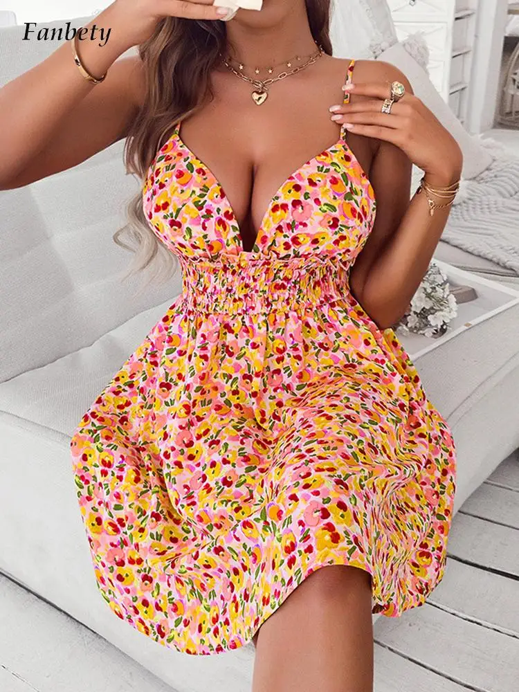 Elegant Floral Printed Sling Mini Dress Women Sexy V-Neck Sleeveless Beach Dress Summer Casual Backless Waist Slim Party Dresses
Elegant Floral Printed Sling Mini Dress Women Sexy V-Neck Sleeveless Beach Dress Summer Casual Backless Waist Slim Party Dresses