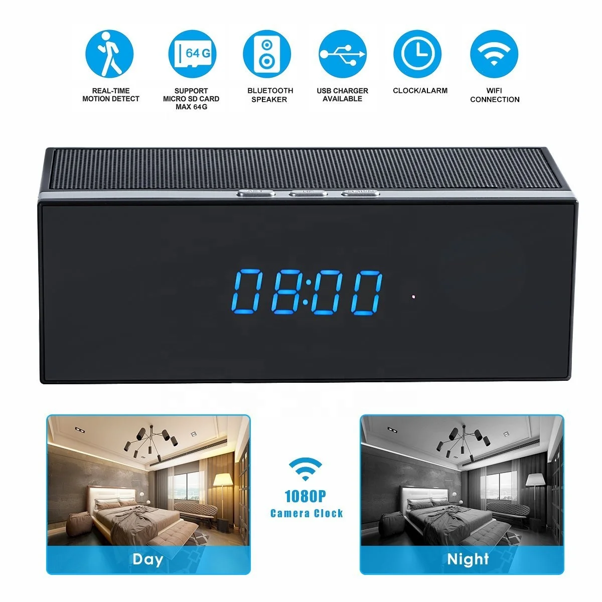 1080P Мини HD Wi-Fi камера домашняя ночная версия безопасность беспроводные настольные часы будильник с беспроводным динамиком
1080P Мини HD Wi-Fi камера домашняя ночная версия безопасность беспроводные настольные часы будильник с беспроводным динамиком