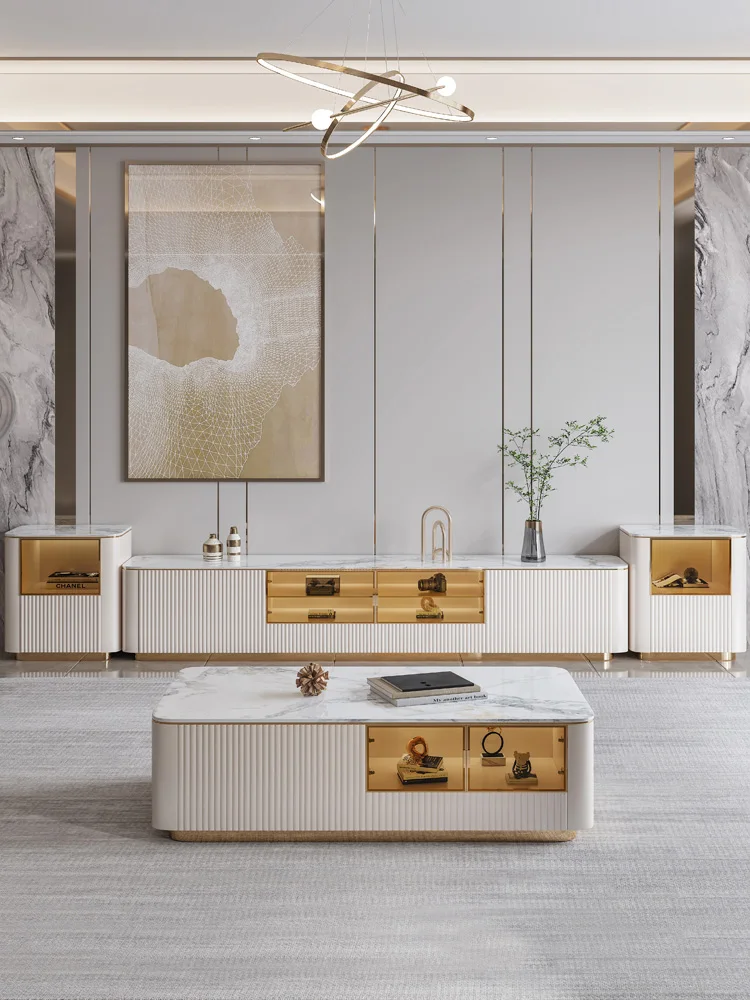 Light luxury rock plate tea table TV cabinet Combination living room TV cabinet Italian simple white Nordic floor cabinet
Light luxury rock plate tea table TV cabinet Combination living room TV cabinet Italian simple white Nordic floor cabinet
