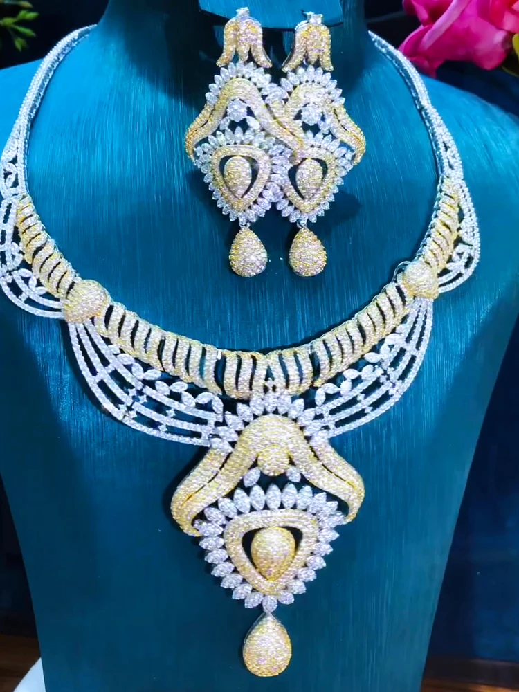 Soramoore Original Design Luxury Dubai Necklace Bangle Earrings Ring Set For Women Cubic Zircon Bridal Wedding Jewelry Sets 2022
Soramoore Original Design Luxury Dubai Necklace Bangle Earrings Ring Set For Women Cubic Zircon Bridal Wedding Jewelry Sets 2022