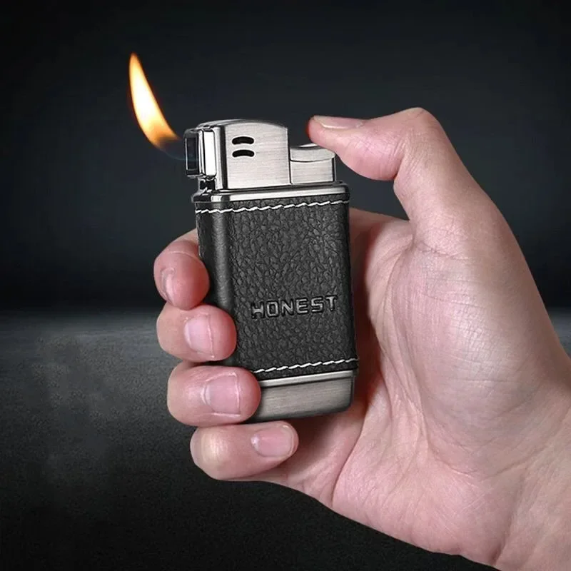 HONEST Высококлассная металлическая газовая зажигалка из натуральной кожи с косой