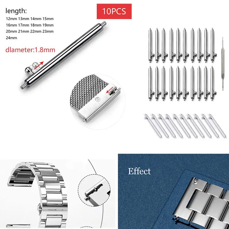 

20MM 22MM 10PCS 1.8mm Diameter Watch Pin Pepair Tools & Kits Quick Release Watch Strap spring Bars Pins 24mm 18MM 23MM 16MM 19MM