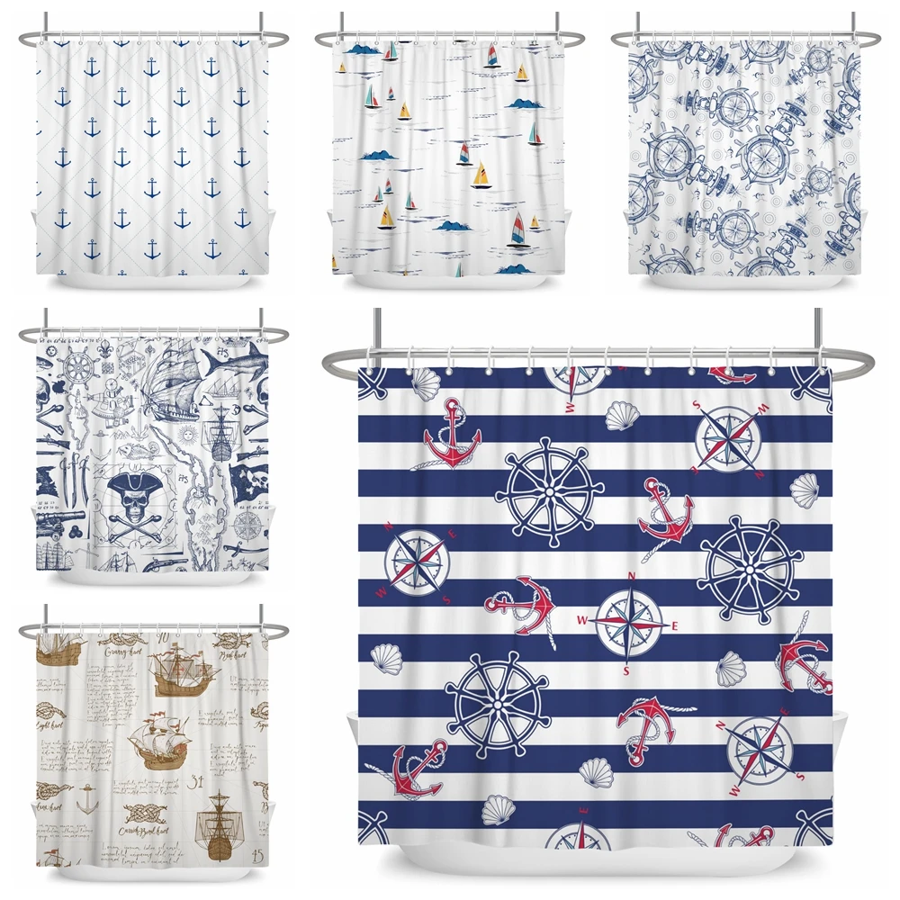 Nautical Shower Curtain Vintage Marine Design Ocean Lovers Anchor on Compass Stripes Sailing Coastal Theme Bathroom Decor Set
Nautical Shower Curtain Vintage Marine Design Ocean Lovers Anchor on Compass Stripes Sailing Coastal Theme Bathroom Decor Set