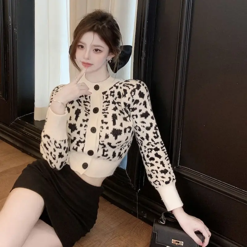 Autumn OUTFIT NEW Korean VERSION OF FASHION HIGH Waist Short Temperament Leopard Knit Cardigan Sweater Coat Female
Autumn OUTFIT NEW Korean VERSION OF FASHION HIGH Waist Short Temperament Leopard Knit Cardigan Sweater Coat Female