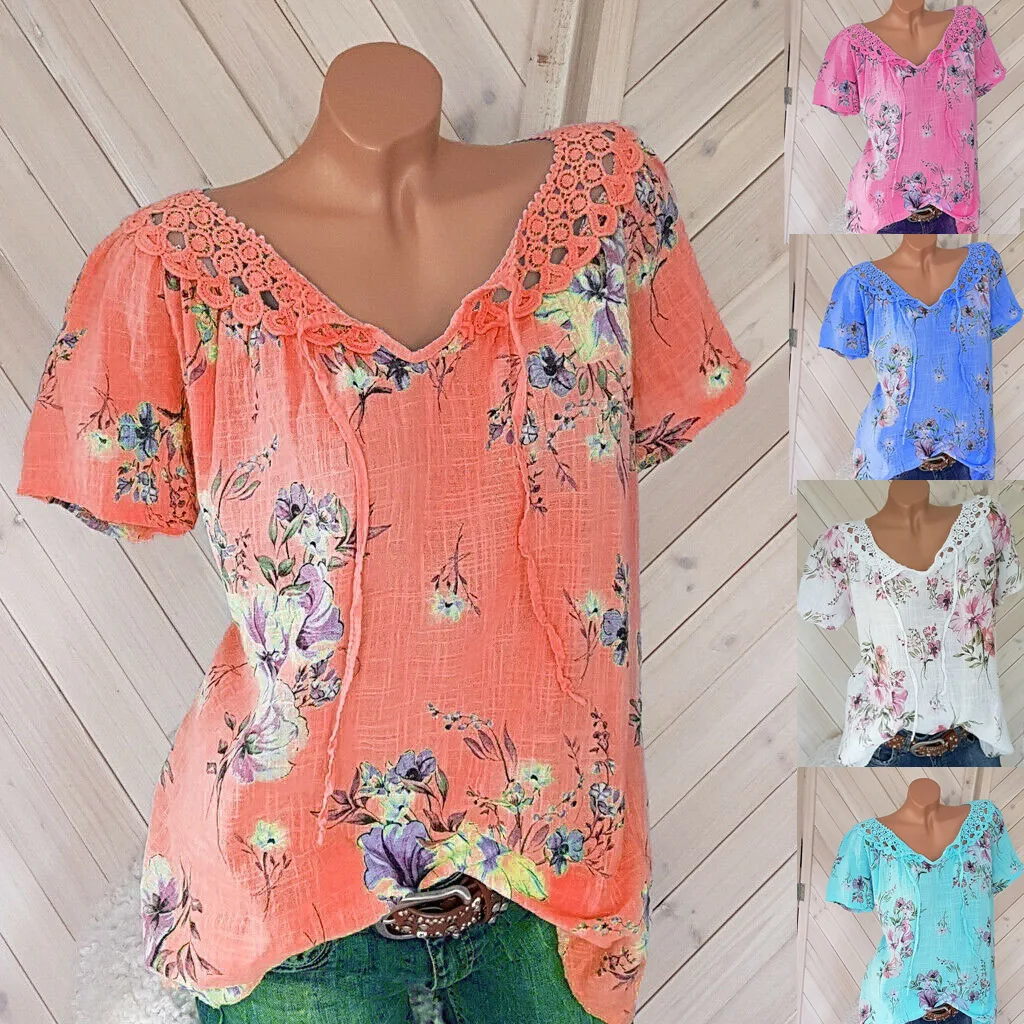 fashion woman blouses 2022 Summer new style top lace V-neck printing short-sleeved T-shirt causal Female Woman clothes
fashion woman blouses 2022 Summer new style top lace V-neck printing short-sleeved T-shirt causal Female Woman clothes