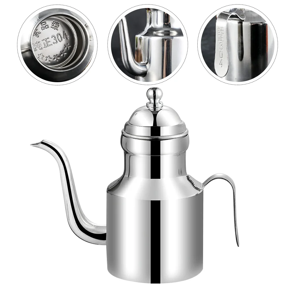 

Stainless Steel Oil Pot Container Kitchen Grease Strainer Cookware Gooseneck Kettle Can Multi-functional Pan Metal
