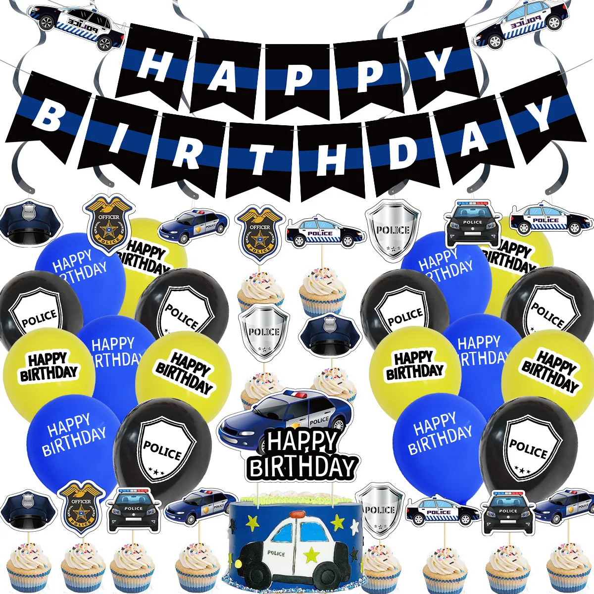 38Pcs/set Little Cop Car Theme Party Decoration Supplies Police Banner Cupcake Toppers Baby Shower Balloons Kids Birthday Favors
38Pcs/set Little Cop Car Theme Party Decoration Supplies Police Banner Cupcake Toppers Baby Shower Balloons Kids Birthday Favors