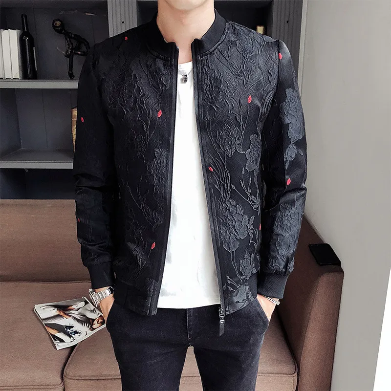 

2022 Autumn New Floral Jacket Men Fashion Vintage Business Bomber Jacquard Jacket Masculinas Casual Slim Jacket Coat Man M-4XL