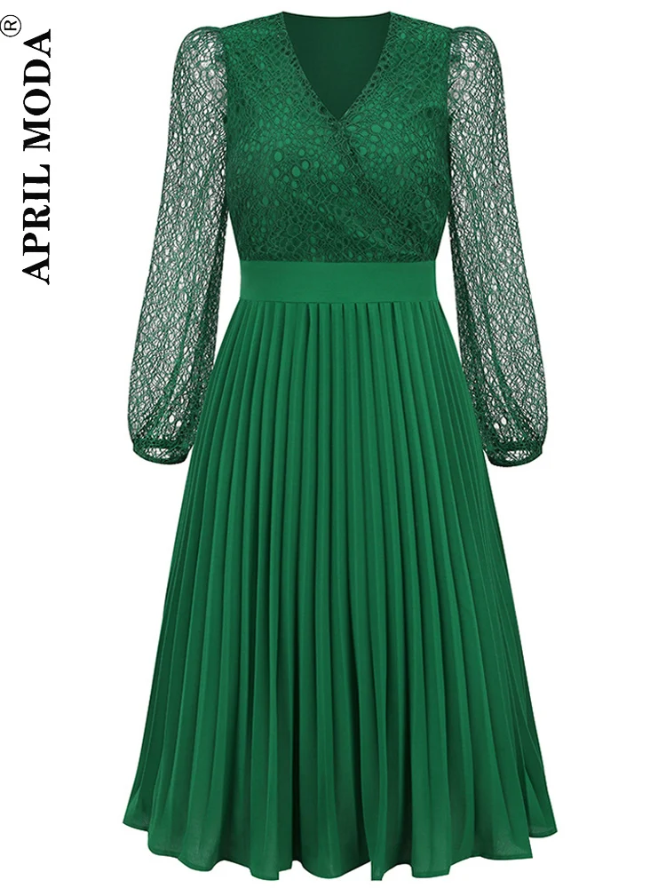 Elegant Ladies Bandage Flare Pleated Dress V Neck Lace Long Sleeve Vintage Fit And Flare Skater Work Business Casual Dresses 50s
Elegant Ladies Bandage Flare Pleated Dress V Neck Lace Long Sleeve Vintage Fit And Flare Skater Work Business Casual Dresses 50s