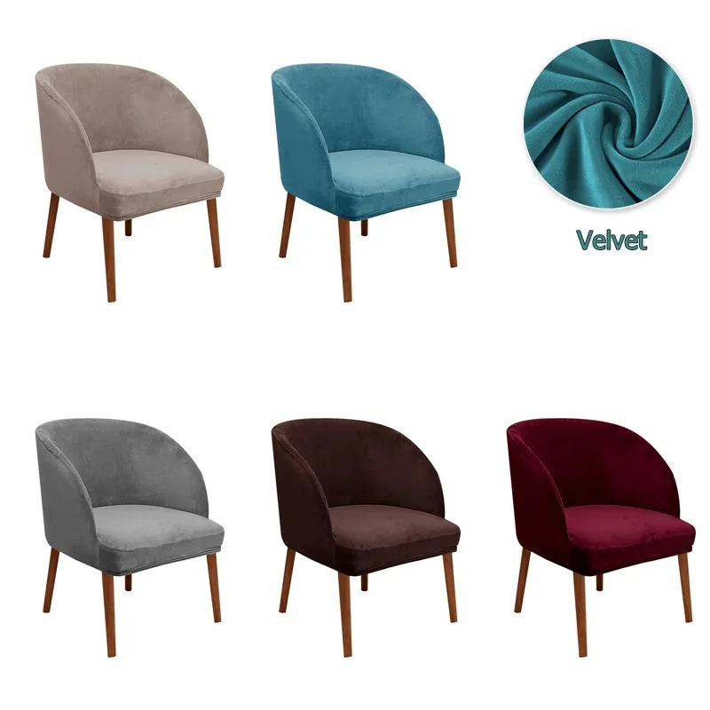 

Soft Velvet Armchair Cover Stretch Arc Dining Chair Slipcovers Accent Curved Chairs Covers Elastic House De Chaise Seat Case