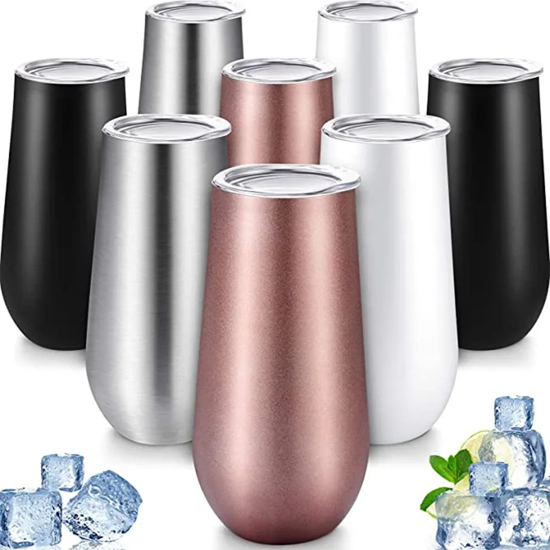 

Hot Sale Wine Insulated Champagne Tumbler 6oz Stainless Steel Stemless Wine Glasses Bridesmaid Proposal Cocktail Cups