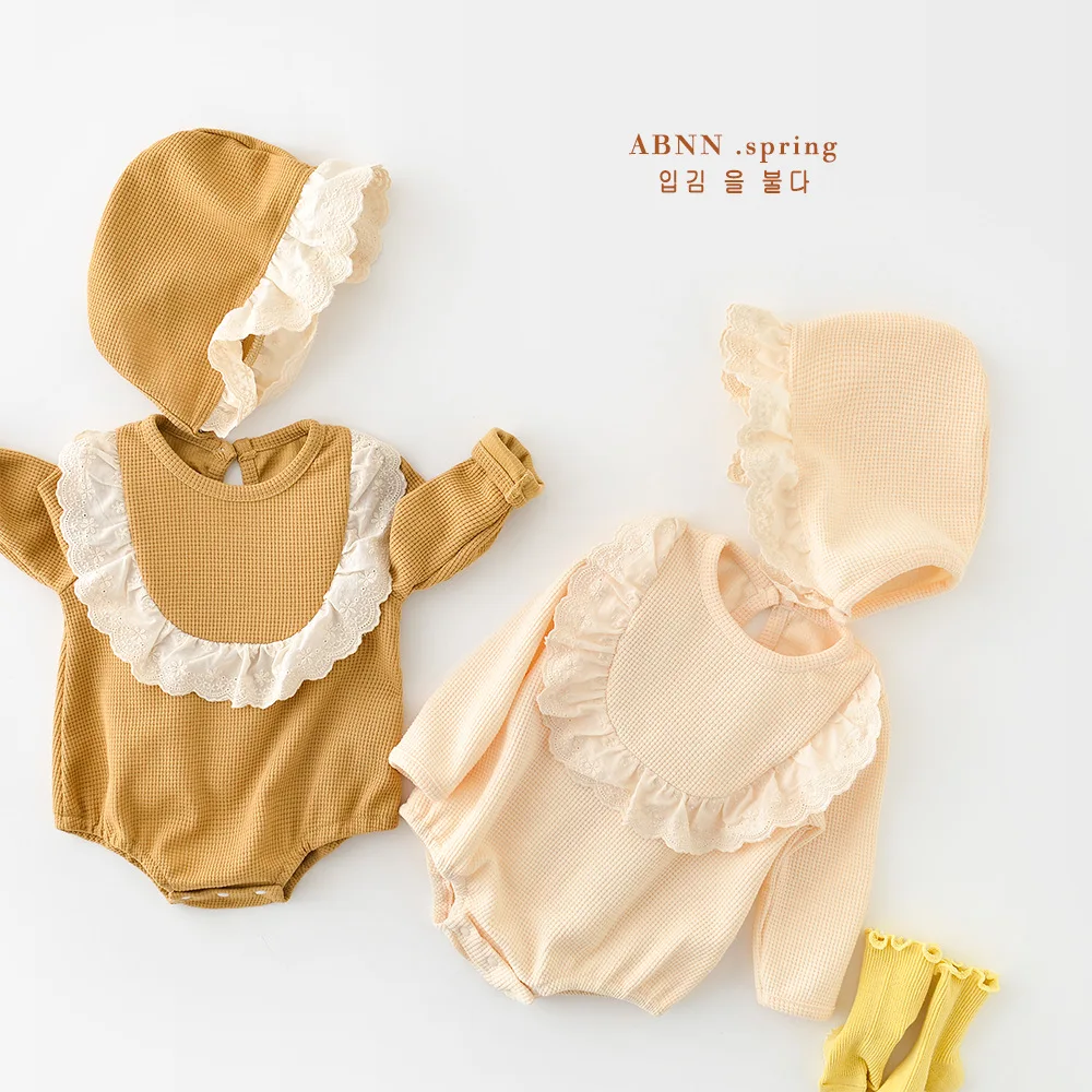 Весенне-осенняя одежда для малышей; Кружевное боди для новорожденных девочек; Хлопковая одежда с шапкой; Комбинезон с вафельным принтом 
Весенне-осенняя одежда для малышей; Кружевное боди для новорожденных девочек; Хлопковая одежда с шапкой; Комбинезон с вафельным принтом