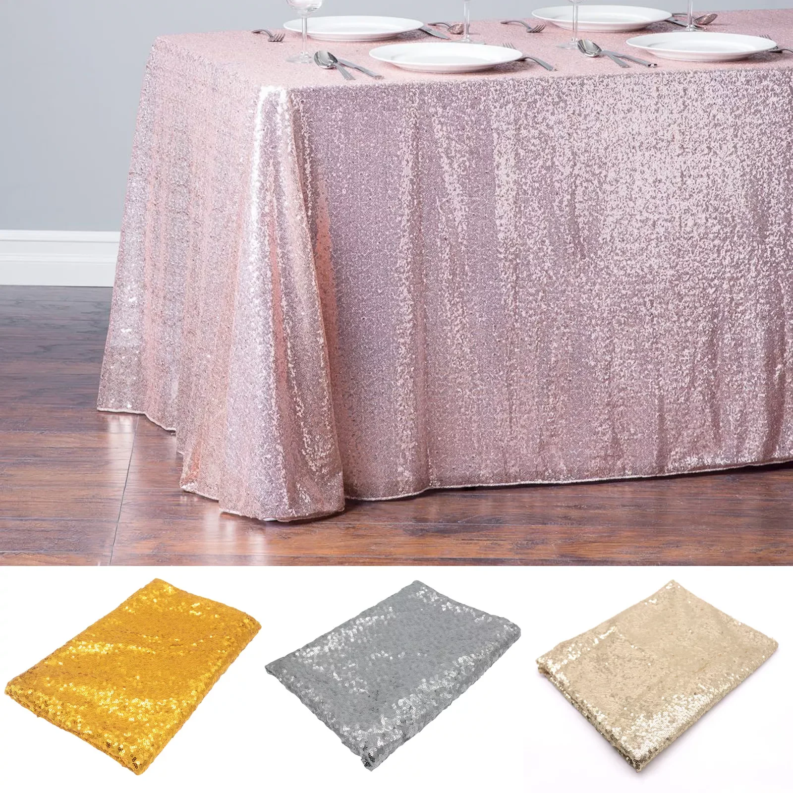 228x335cm Rectangular Table Cover Glitter Sequin Table Cloth Rose Gold Silver Tablecloth for Wedding Party Hotel Home Decoration 
228x335cm Rectangular Table Cover Glitter Sequin Table Cloth Rose Gold Silver Tablecloth for Wedding Party Hotel Home Decoration