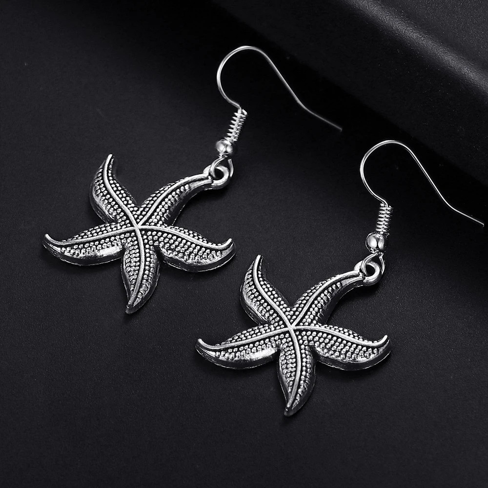 Trendy Vintage Starfish Shape Dangle Antique Silver Plated Earrings for Women and Man Retro Cute Punk Drop Earrings Jewelry
Trendy Vintage Starfish Shape Dangle Antique Silver Plated Earrings for Women and Man Retro Cute Punk Drop Earrings Jewelry