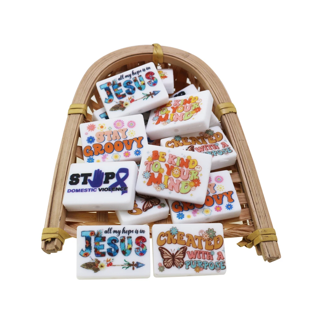 New 10Pcs Butterfly Jesus Print Rectangle Silicone Beads Teething Coloful Pattern Bead Making Nipple Chain Jewelry Accessory
New 10Pcs Butterfly Jesus Print Rectangle Silicone Beads Teething Coloful Pattern Bead Making Nipple Chain Jewelry Accessory