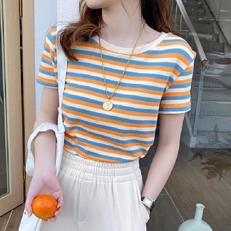 2023 Summer New Women's Slim Top Students Korean Version of the Undershirt Net Red Striped Short Sleeve T-shirt Ladies neck top
2023 Summer New Women's Slim Top Students Korean Version of the Undershirt Net Red Striped Short Sleeve T-shirt Ladies neck top