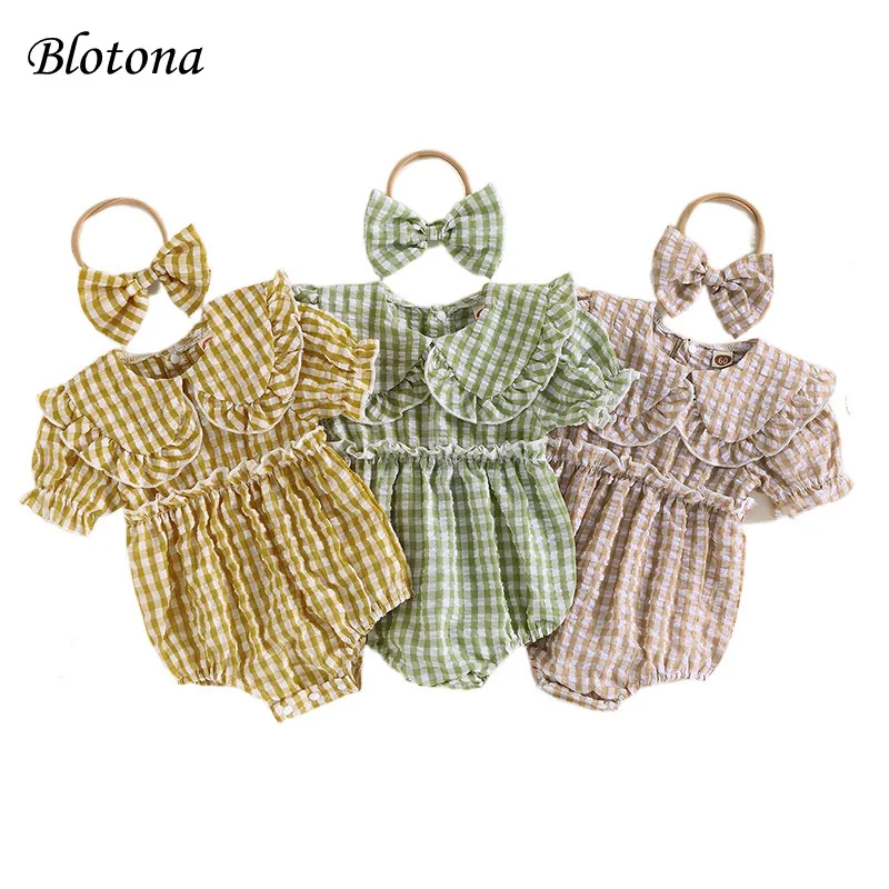 Blotona Baby Girls Summer Casual Romper Short Sleeve Doll Collar Plaid Playsuit + Bow Headband 0-18Months
Blotona Baby Girls Summer Casual Romper Short Sleeve Doll Collar Plaid Playsuit + Bow Headband 0-18Months