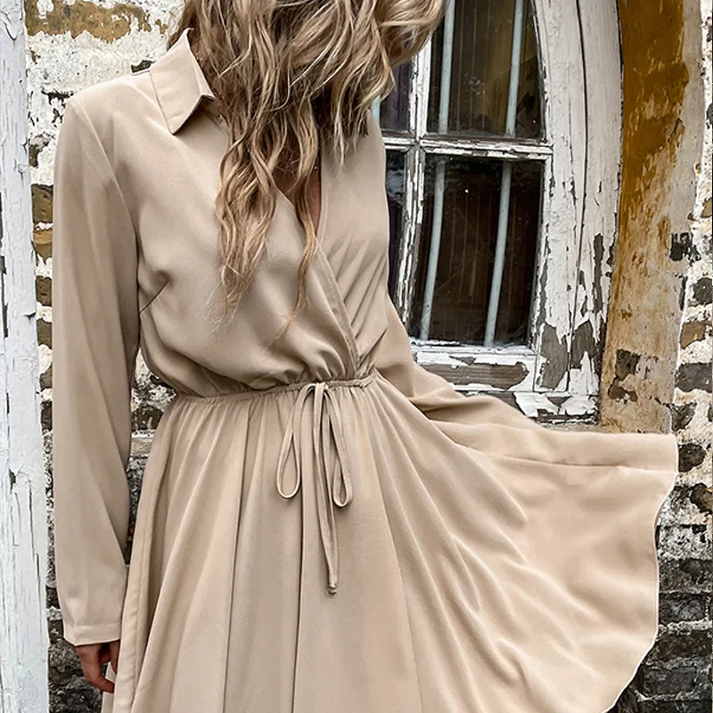 2022 Spring and Summer New Solid Color Lapel Tie Waist Pleated Long-sleeved Dress Fashion Elegant High-quality Women's Clothing
2022 Spring and Summer New Solid Color Lapel Tie Waist Pleated Long-sleeved Dress Fashion Elegant High-quality Women's Clothing