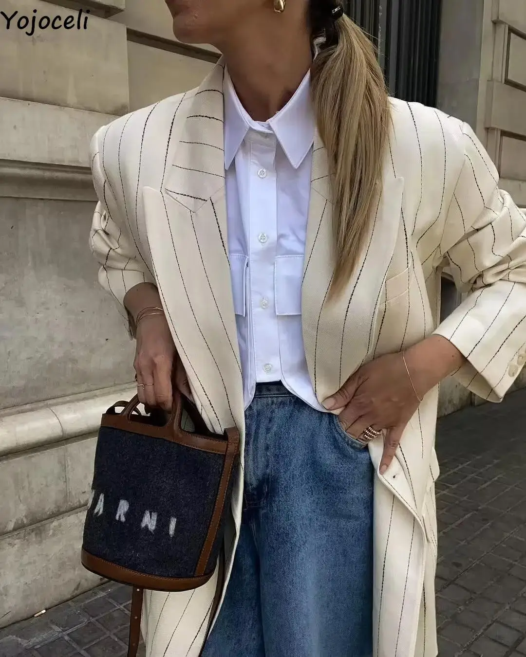 Yojoceli Autumn women striped pockets blazer Office lady casual basic vintage blazer Fashion female outerwear vest blazer 
Yojoceli Autumn women striped pockets blazer Office lady casual basic vintage blazer Fashion female outerwear vest blazer